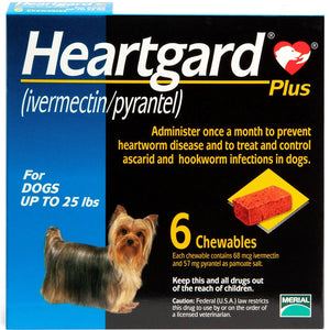 Heartgard Plus Chewables for Dogs, up to 25 lbs (Blue Box, 6's)