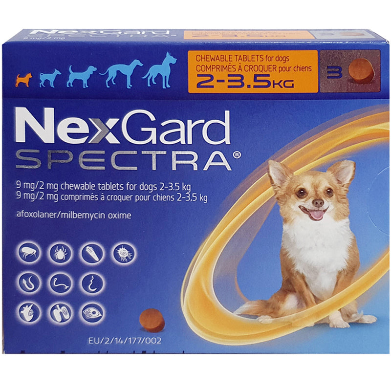 NexGard SPECTRA® Extra Small Dog, 2-3.5kg (Orange Box, 3's)