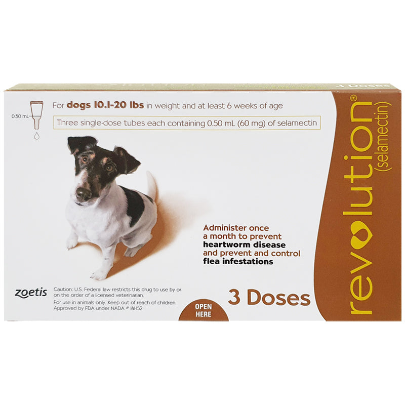 REVOLUTION® For Dogs, 10.1-20 lbs (Brown Box, 3's)